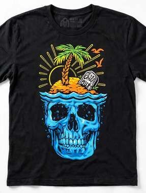 Into The Am Chill Out Skull Beach Palm Tree Graphic T-Shirt